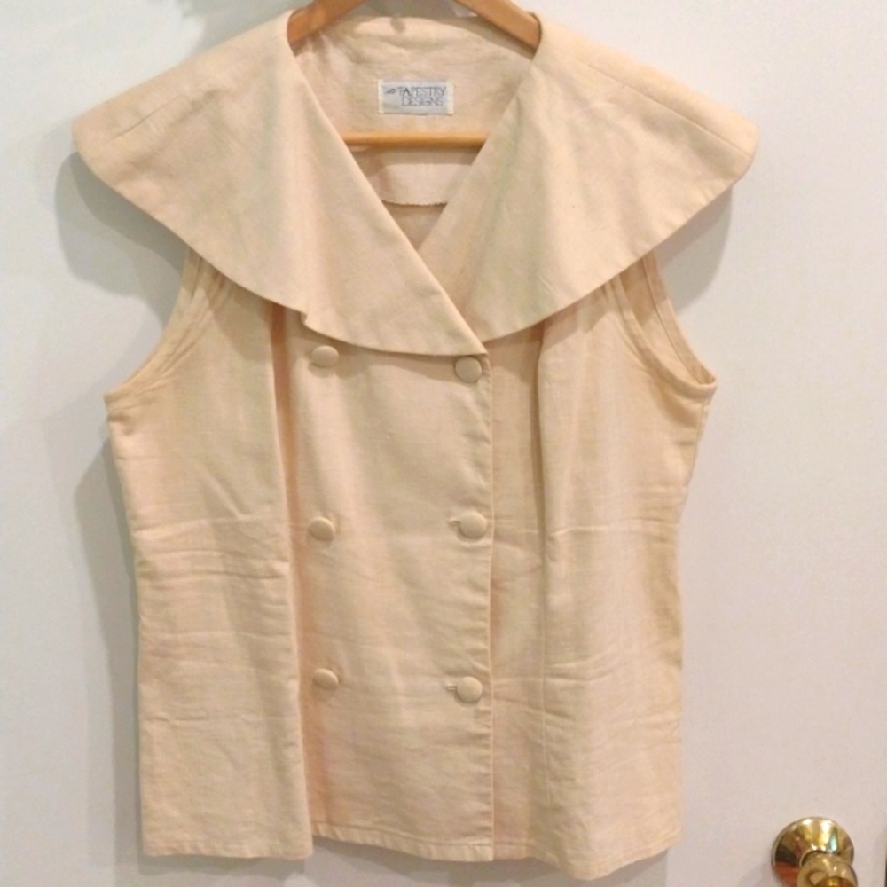 VINTAGE SLEEVELESS DBL BREASTED LINEN TOP (L) - Picture 6 of 11